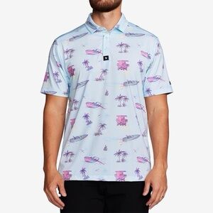 Bad Birdie Yacht Rock Blue Beach Print Short Sleeve Polo Shirt Men’s Size 2XL